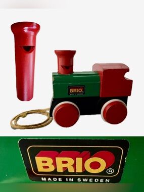 🚂Rare VINTAGE 1993 BRIO Wooden Pull-Along Train Engine & Whistle Pull Toy #30328